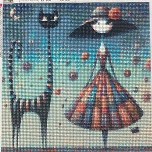 Giant Cat with Stylish Lady Series Diamond Dot Art Picture Painting